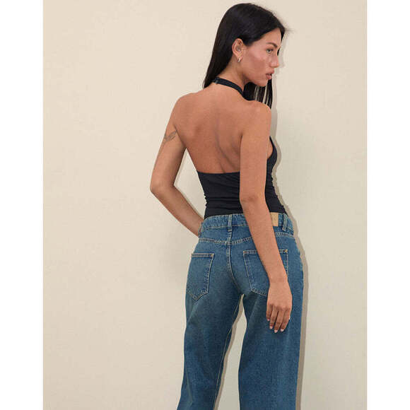 Motel Rocks Raceline Halterneck Top in Rayon Jersey Black Size SS - Picture 3 of 3